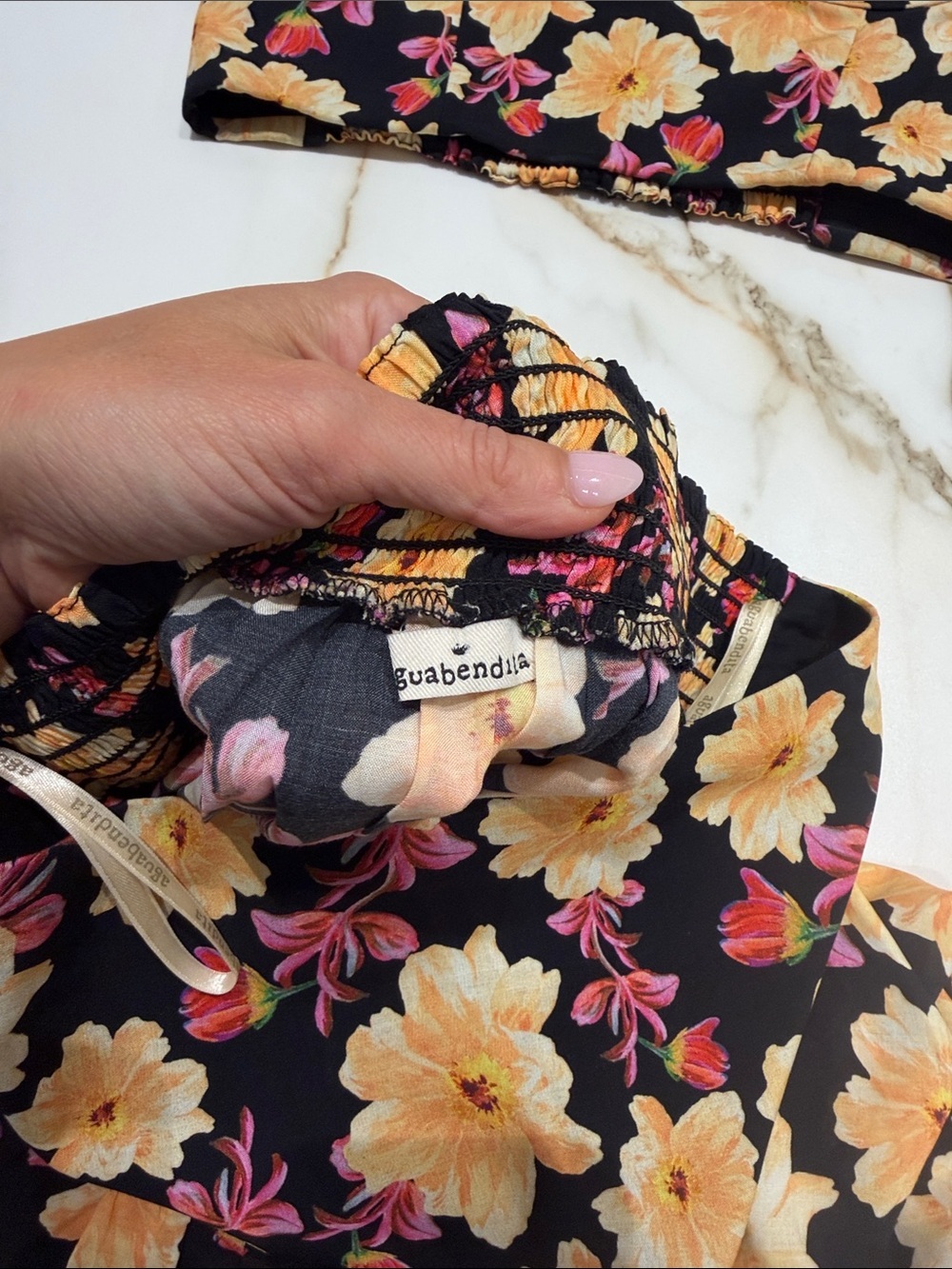 Agua Bendita Floral Black Crop Top & Skirt Set with Yellow Flowers - Picture 4 of 9